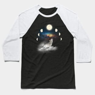 Howling Wolf Lunar Moon Phase Baseball T-Shirt